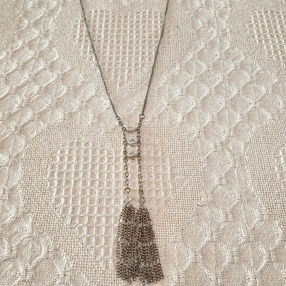 Vintage Silver Tassle Western Style Stone Accents Long 29